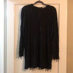 Zara Black fringe shift dress size small